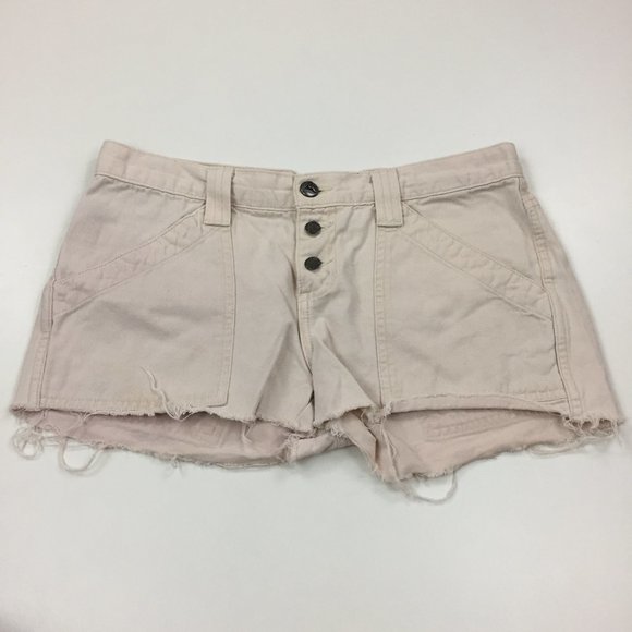 Joie Pants - JOIE Light Beige Button Fly Raw Hem Cotton Denim Shorts